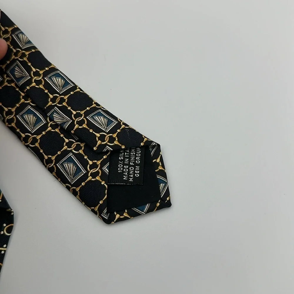 Gucci By Paolo Gucci Vintage SilkTie Black Gold 59” Long